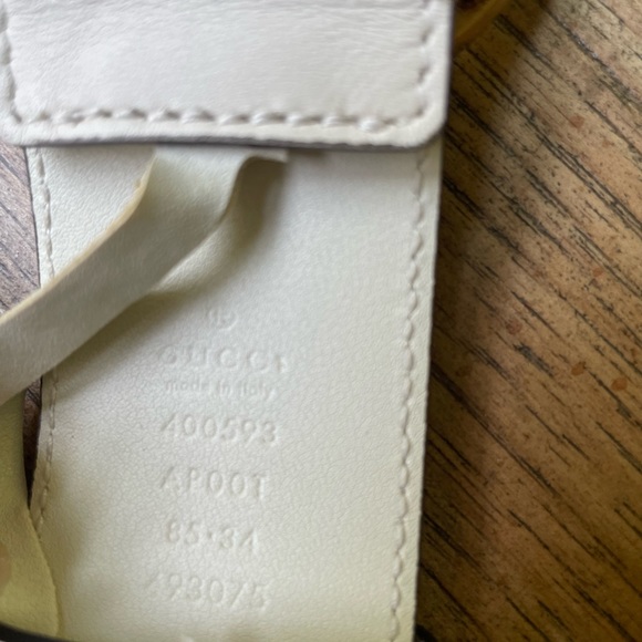 Gucci Calfskin Double G Belt 85 34 Mystic White Antiqued Brass Hardware - Picture 2 of 9